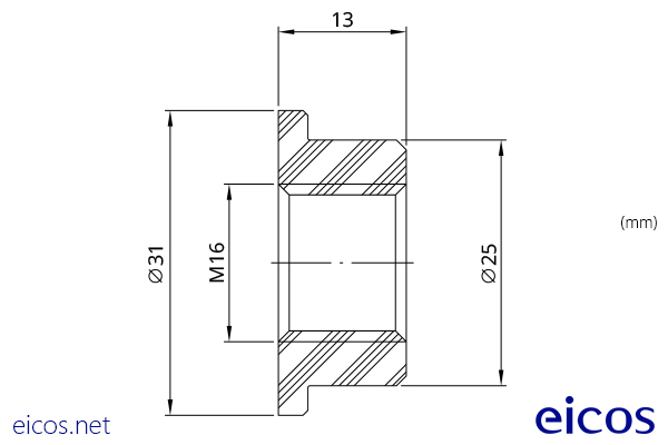 Dimensiones de Adaptador PVC M16x25 para tubo de PVC